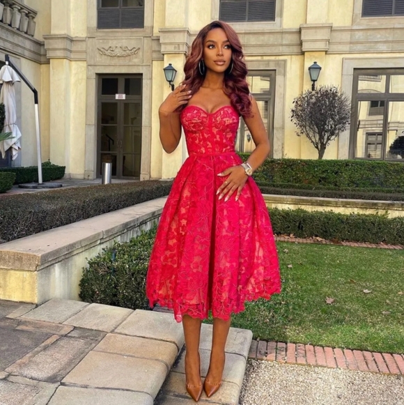 Nadine Merabi Olivia Red Lace Corsetry Bodice Dress Size Small/4 - Picture 10 of 14